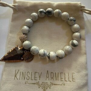 Kinsley Armelle Jasper Pepper Beaded Rhinestone Arrowhead Gold Toned Bracelet